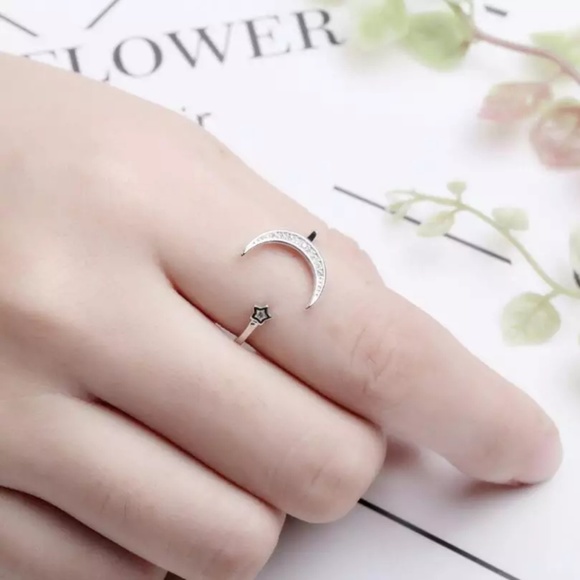 Jewelry - 925 Sterling Silver Moon Star Boho Ring Adjustable